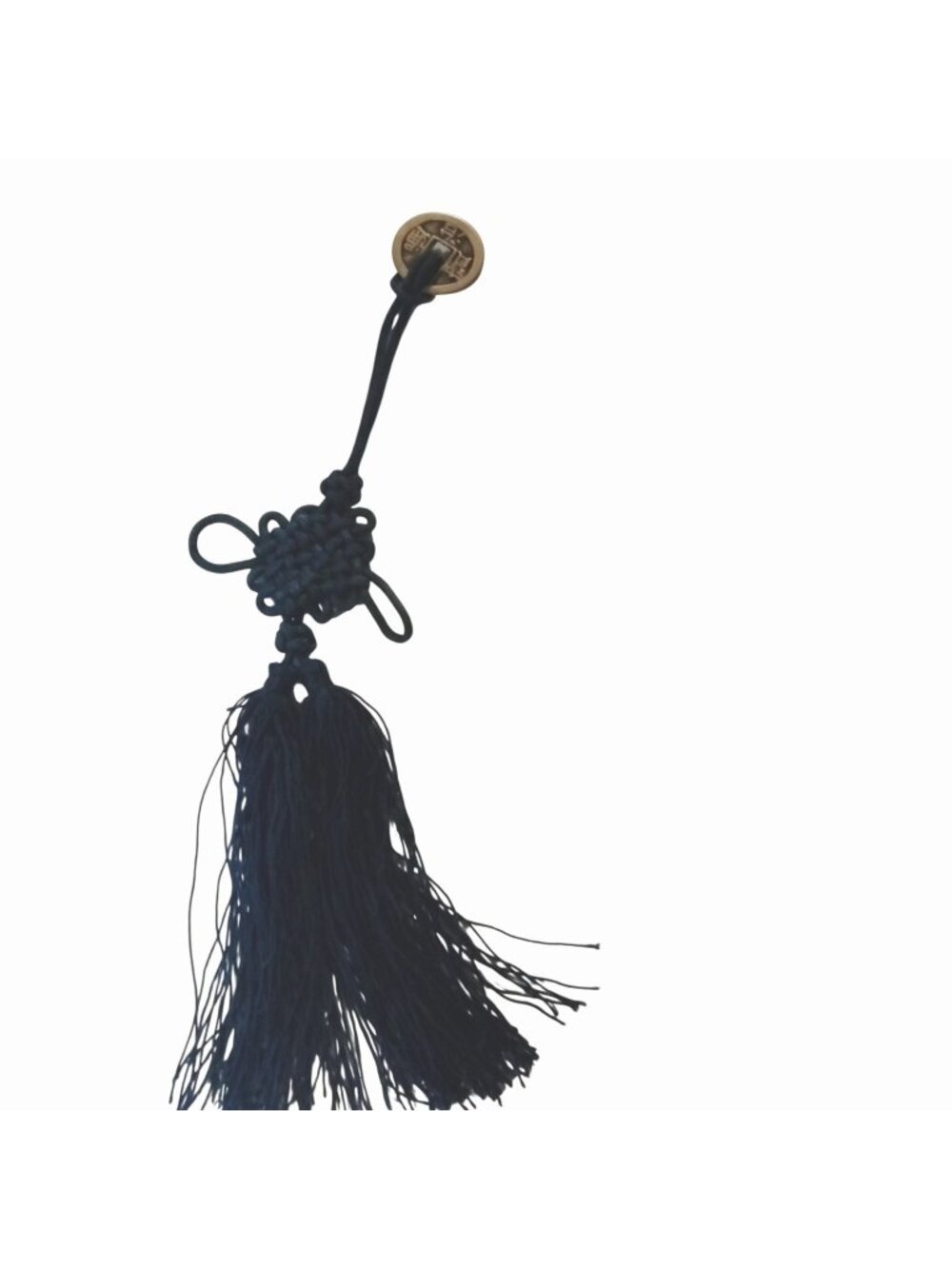 Feng Shui Tassel Wealth Success Navy Blue Chinese Coin 9 inch Knot Fringe